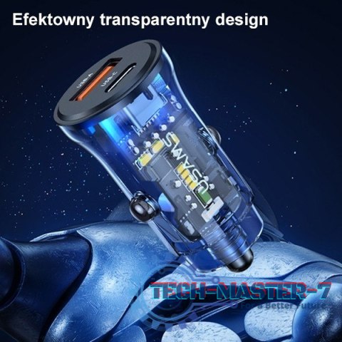 Ładowarka samochodowa 30W 1xUSB+1xUSB-C fast charge Niebieska Ładowarka samochodowa 30W 1xUSB+1xUSB-C fast charge Niebieska