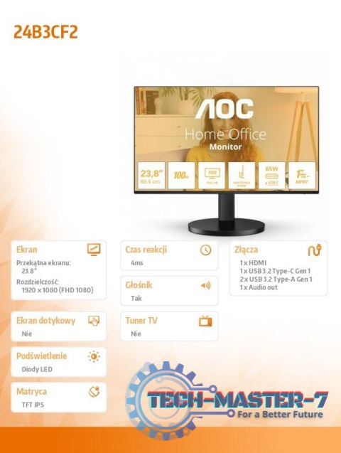 Monitor 24B3CF2 23.8 cala IPS 100Hz HDMI USB-C HAS Monitor 24B3CF2 23.8 cala IPS 100Hz HDMI USB-C HAS