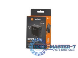 Ładowarka sieciowa Ribera GAN 1X USB-A + 1X USB-C 45W Czarna