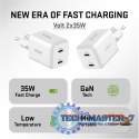 Ładowarka sieciowa USB C 2x18W 3A Power delivery 3.0 QC3.0 Biała