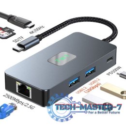 Adapter HUB USB C (7w1) HDMI USB SD/TF RJ45 (2500 Mbps) PD