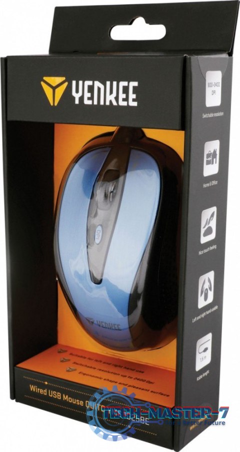 Mysz przewodowa USB , 4 przyciski, optyczna, symetryczna, Błękit Mysz przewodowa USB , 4 przyciski, optyczna, symetryczna, Błękit